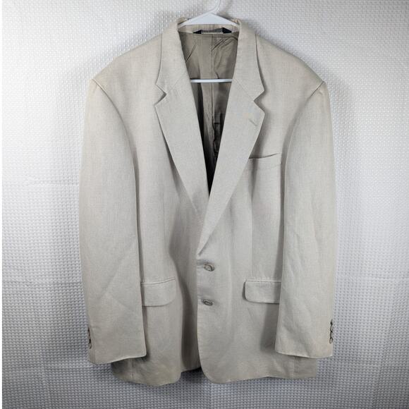 Lands End 44L Beige Linen Cotton Sport Coat Mens Made in USA 3 Button Blazer - Picture 1 of 9